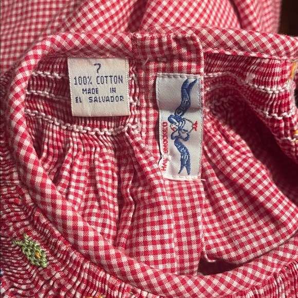 VINTAGE SILLY GOOSE EUC Hand Smocked Ocean Theme Gingham Heirloom Dress - Picture 5 of 5
